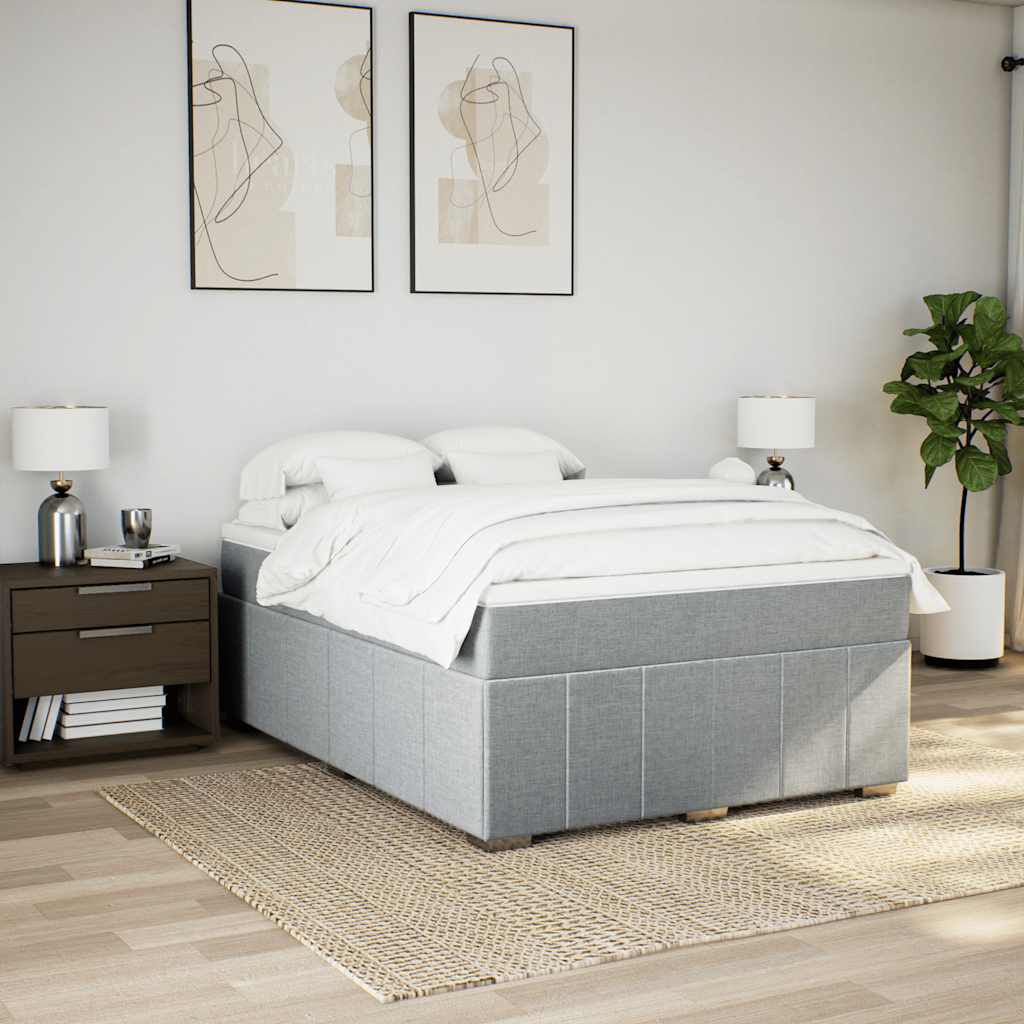 vidaXL Box Spring Bed with Mattress Light Grey Queen Fabric