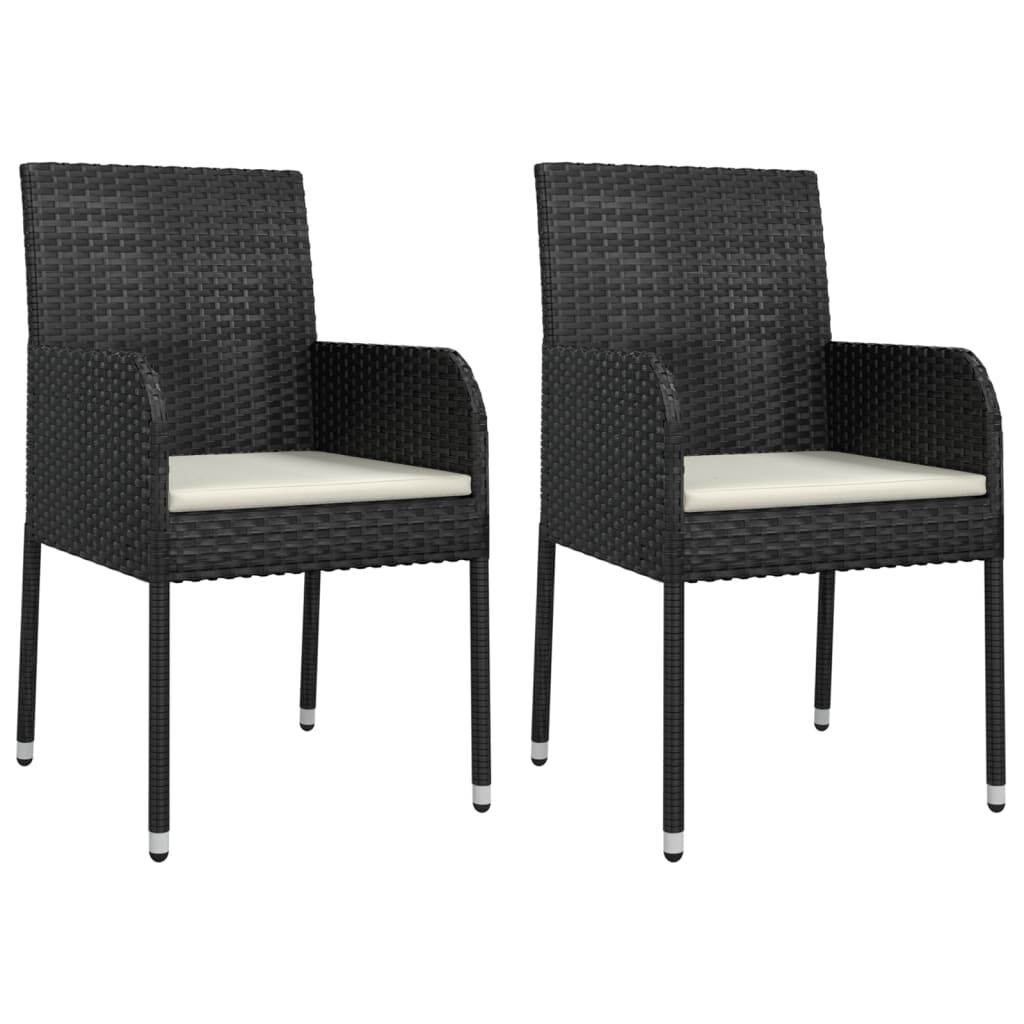 vidaXL 3 Piece Garden Dining Set with Cushions Black Poly Rattan