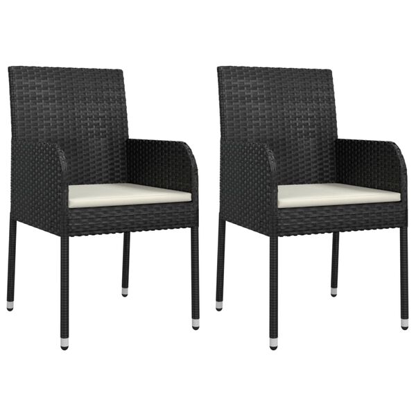 vidaXL 3 Piece Garden Dining Set with Cushions Black Poly Rattan