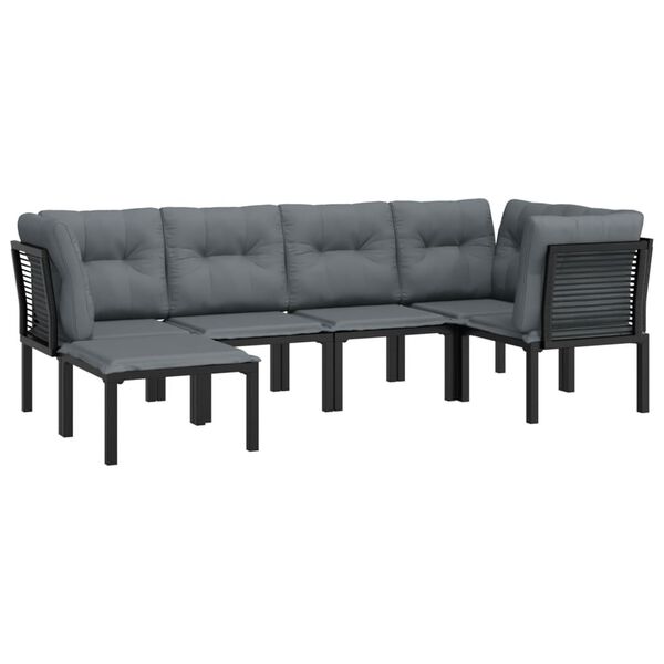 vidaXL 6 Piece Garden Lounge Set Black and Grey Poly Rattan