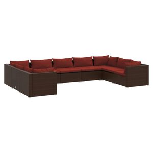 vidaXL 9 Piece Garden Lounge Set with Cushions Poly Rattan Brown