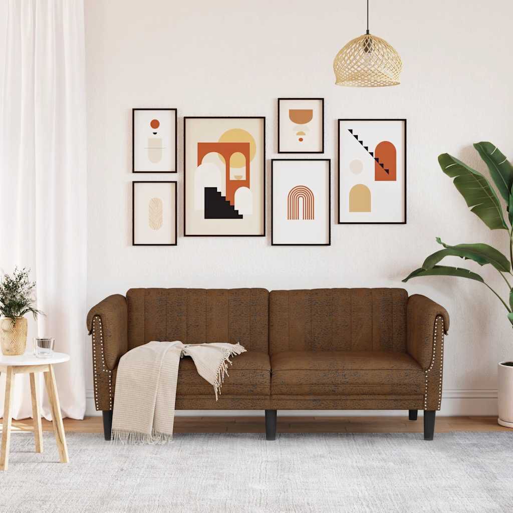vidaXL Sofa 2-Seater Brown Faux Suede Leather