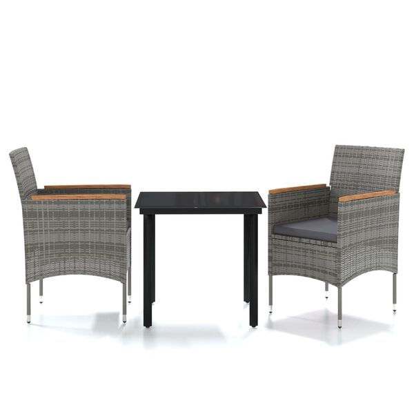 vidaXL 3 Piece Outdoor Dining Set with Cushions Grey and Black