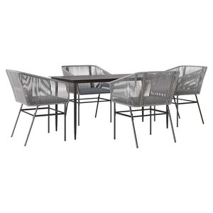 vidaXL 5 Piece Garden Dining Set with Cushions Grey Poly Rattan Glass