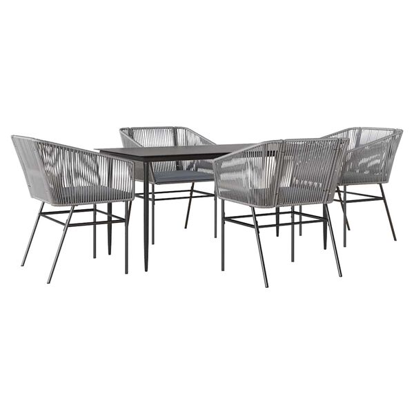 vidaXL 5 Piece Garden Dining Set with Cushions Grey Poly Rattan Glass