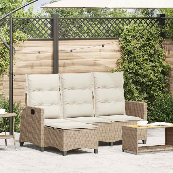 vidaXL Reclining Garden Sofa with Cushions L-shaped Beige Poly Rattan