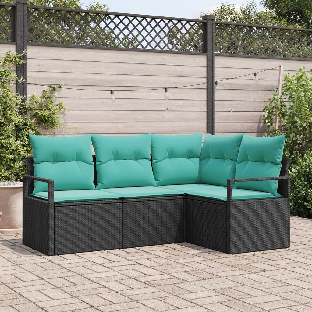 vidaXL 4 Piece Garden Sofa Set with Cushions Black Poly Rattan