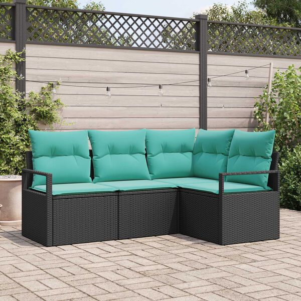 vidaXL 4 Piece Garden Sofa Set with Cushions Black Poly Rattan