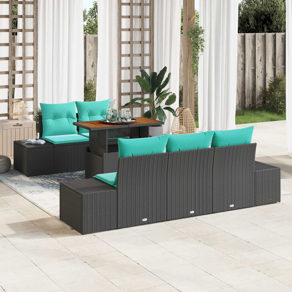 vidaXL 6 Piece Garden Sofa Set with Cushions Black Poly Rattan
