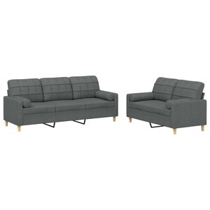 vidaXL 2 Piece Sofa Set with Pillows Dark Grey Fabric