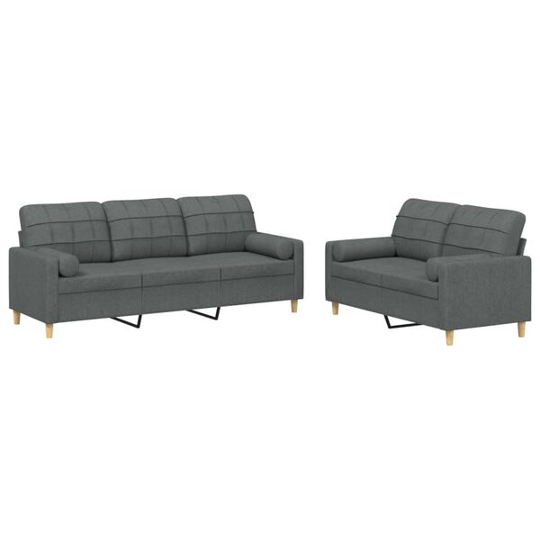 vidaXL 2 Piece Sofa Set with Pillows Dark Grey Fabric
