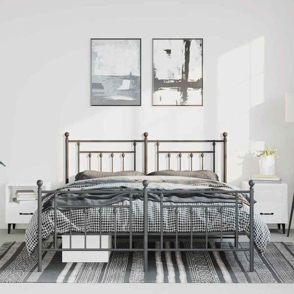 vidaXL Metal Bed Frame without Mattress with Footboard Black 150x200cm