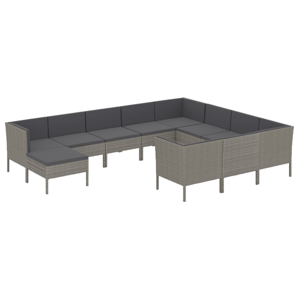 vidaXL 11 Piece Garden Lounge Set with Cushions Poly Rattan Grey