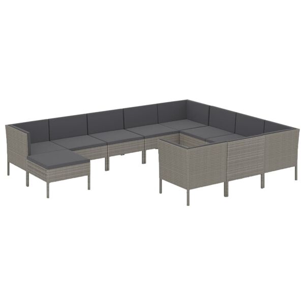 vidaXL 11 Piece Garden Lounge Set with Cushions Poly Rattan Grey