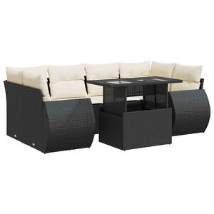 vidaXL 7 Piece Garden Sofa Set with Cushions Black Poly Rattan