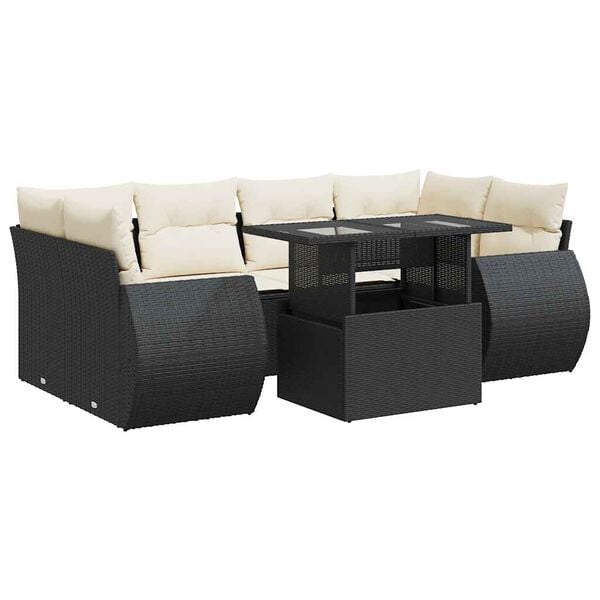 vidaXL 7 Piece Garden Sofa Set with Cushions Black Poly Rattan