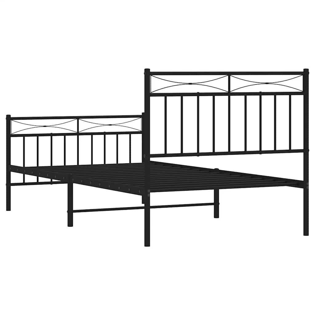 vidaXL Metal Bed Frame without Mattress with Footboard Black 100x190cm