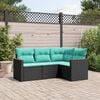 vidaXL 4 Piece Garden Sofa Set with Cushions Black Poly Rattan