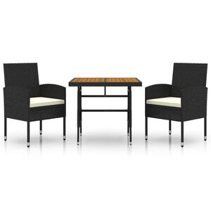 vidaXL 3 Piece Outdoor Dining Set Poly Rattan Black