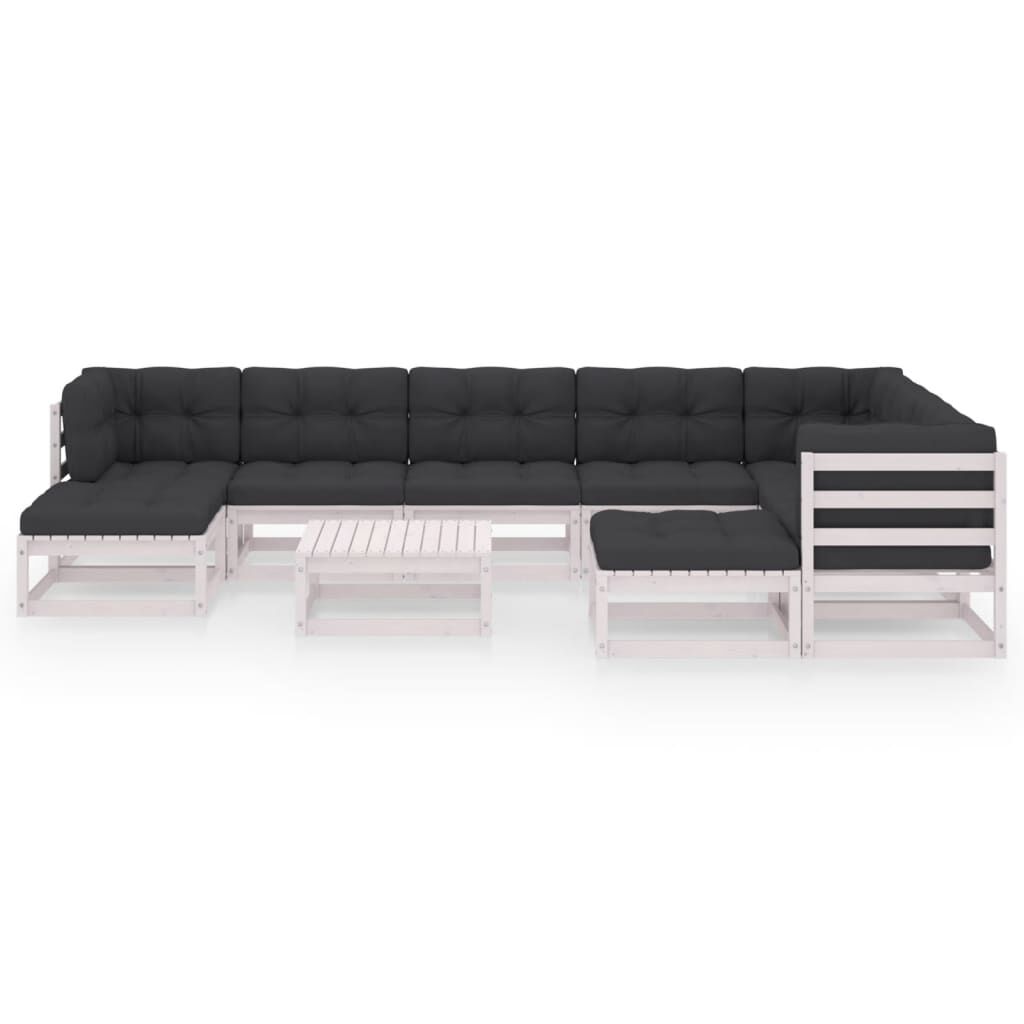 vidaXL 10 Piece Garden Lounge Set with Cushions White Solid Pinewood