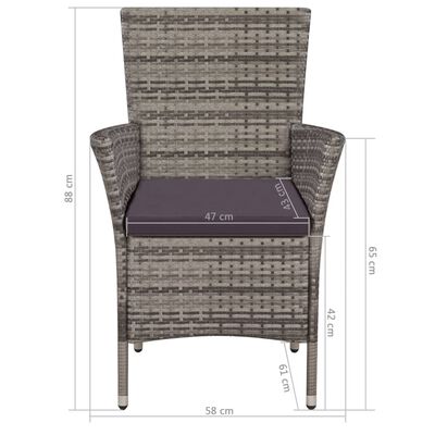 vidaXL 9 Piece Outdoor Dining Set with Cushions Poly Rattan Grey