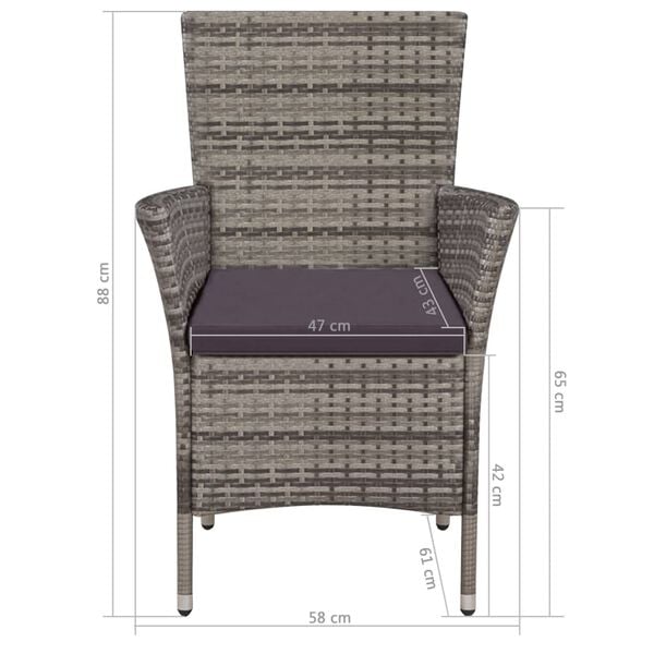 vidaXL 9 Piece Outdoor Dining Set with Cushions Poly Rattan Grey