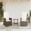 vidaXL Reclining Garden Chairs 2 pcs with Table Brown Poly Rattan