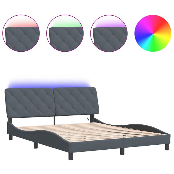 vidaXL Bed Frame with LED without Mattress Dark Grey 152x203 cm Queen Velvet