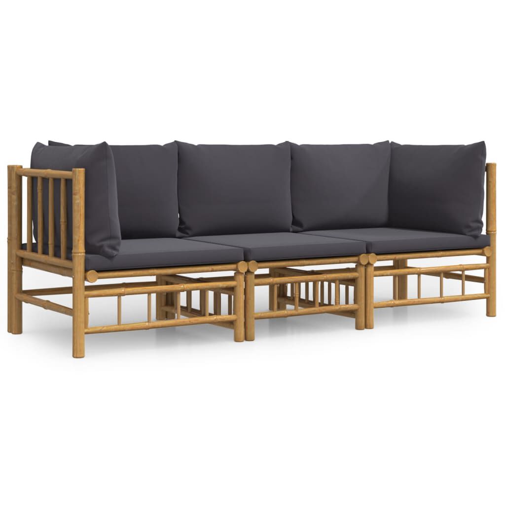 vidaXL 3 Piece Garden Lounge Set with Dark Grey Cushions Bamboo