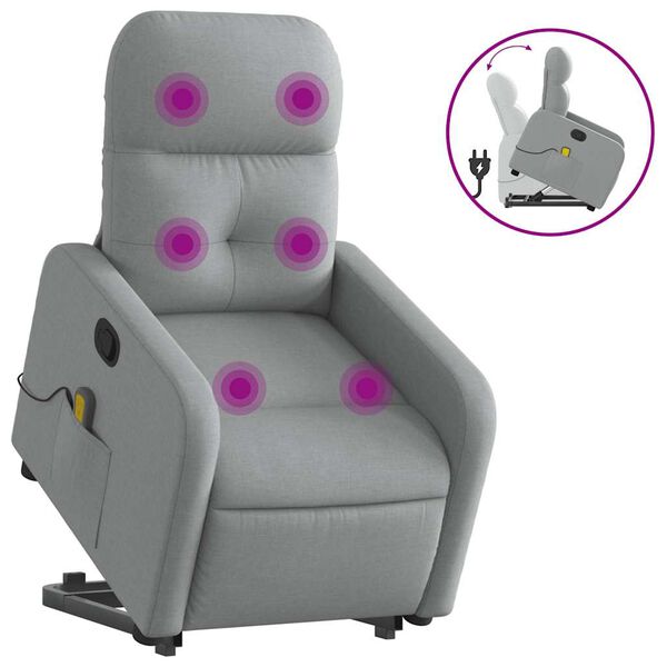 vidaXL Stand up Massage Recliner Chair Light Grey Fabric
