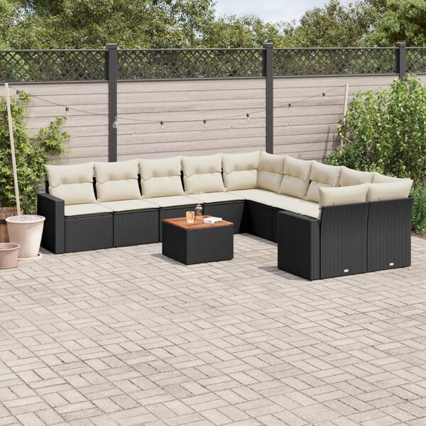 vidaXL 11 Piece Garden Sofa Set with Cushions Black Poly Rattan