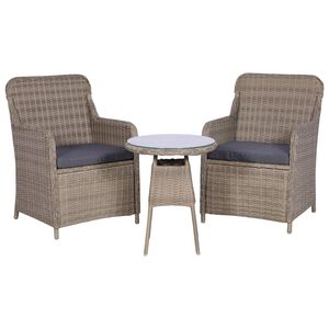 vidaXL 3 Piece Bistro Set with Cushions Poly Rattan Brown