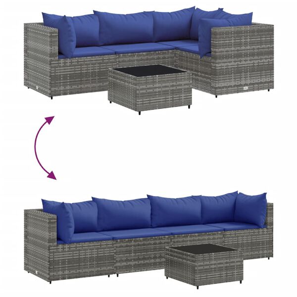 vidaXL 5 Piece Garden Lounge Set with Cushions Grey Poly Rattan