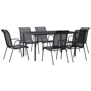 vidaXL 7 Piece Garden Dining Set Black Steel and Textilene
