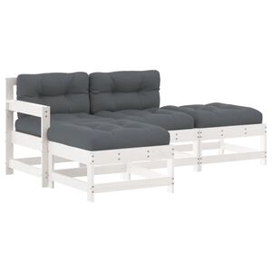 vidaXL 4 Piece Garden Lounge Set with Cushions White Solid Wood