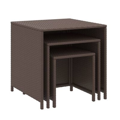 vidaXL Nesting Tables 3 pcs Brown Poly Rattan