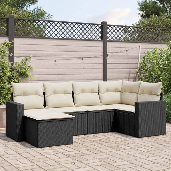vidaXL 6 Piece Garden Sofa Set with Cushions Black Poly Rattan