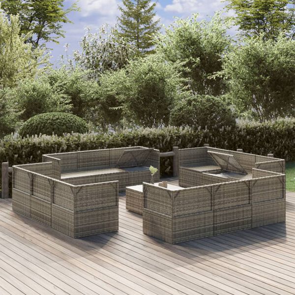vidaXL 13 Piece Garden Lounge Set with Cushions Grey Poly Rattan