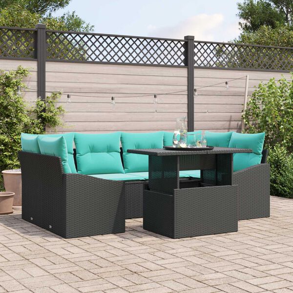 vidaXL 7 Piece Garden Sofa Set with Cushions Black Poly Rattan