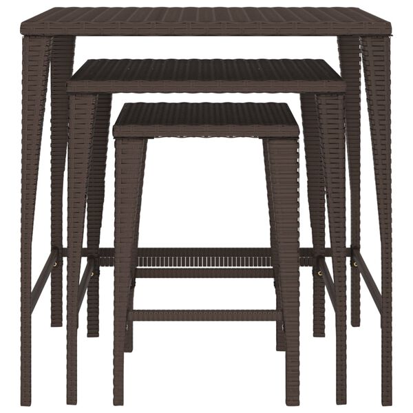 vidaXL Garden Nesting Tables 3 pcs Brown Poly Rattan