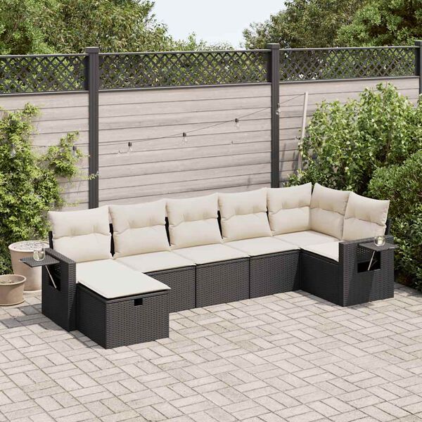 vidaXL 7 Piece Garden Sofa Set with Cushions Black Poly Rattan
