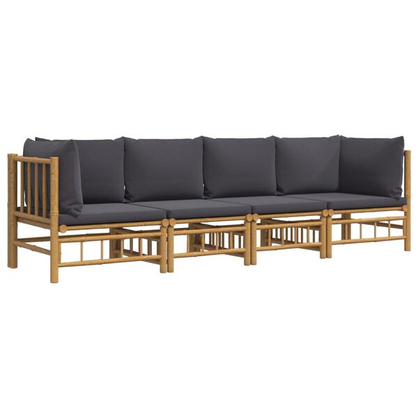 vidaXL 4 Piece Garden Lounge Set with Dark Grey Cushions Bamboo