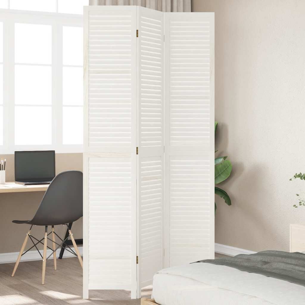 vidaXL Room Divider 3 Panels White Solid Wood Paulownia