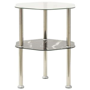 vidaXL 2-Tier Side Table Transparent & Black Marble 38x38x50cm Tempered Glass
