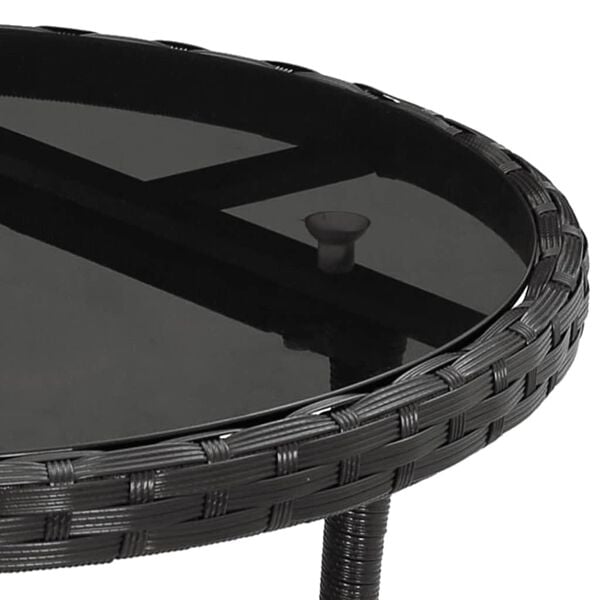 vidaXL Garden Table Ø60x75 cm Tempered Glass and Poly Rattan Black