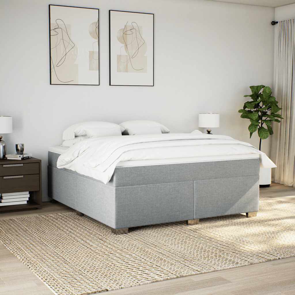 vidaXL Box Spring Bed with Mattress Light Grey King Fabric