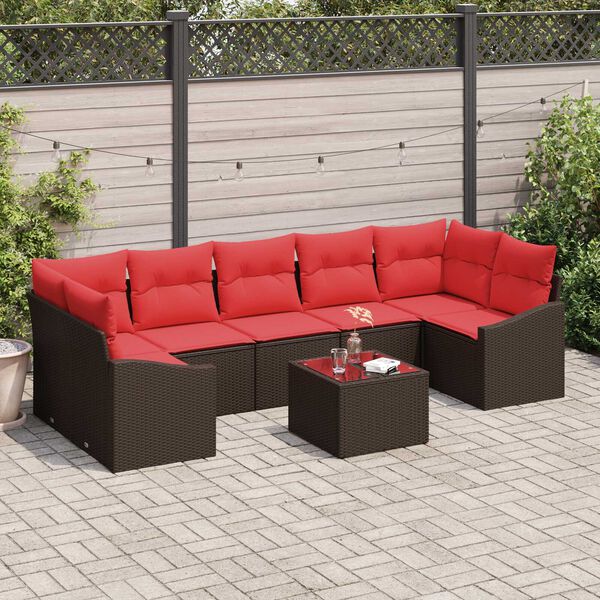 vidaXL 8 Piece Garden Sofa Set with Cushions Brown Poly Rattan