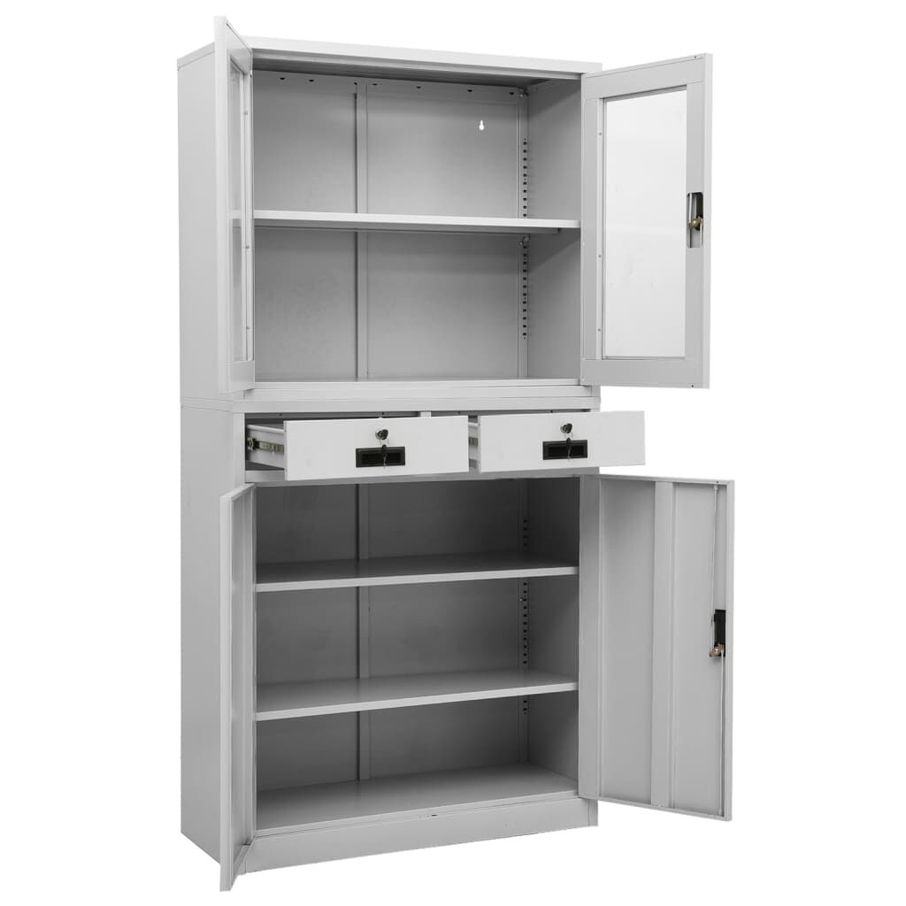 vidaXL Office Cabinet Light Grey 90x40x180 cm Steel and Tempered Glass