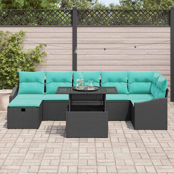 vidaXL Garden Sofa Set with Cushion 8 pcs Black Poly rattan