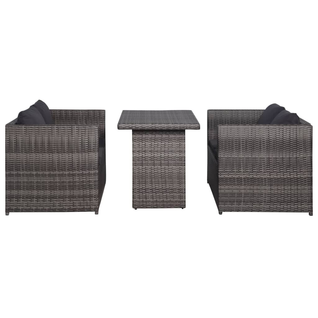 vidaXL 3 Piece Bistro Set Poly with Cushions Rattan Grey
